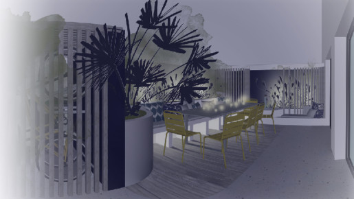 Terrasse, un espace à vivre le soir, aménagé par le paysagiste Maxime Arnoux