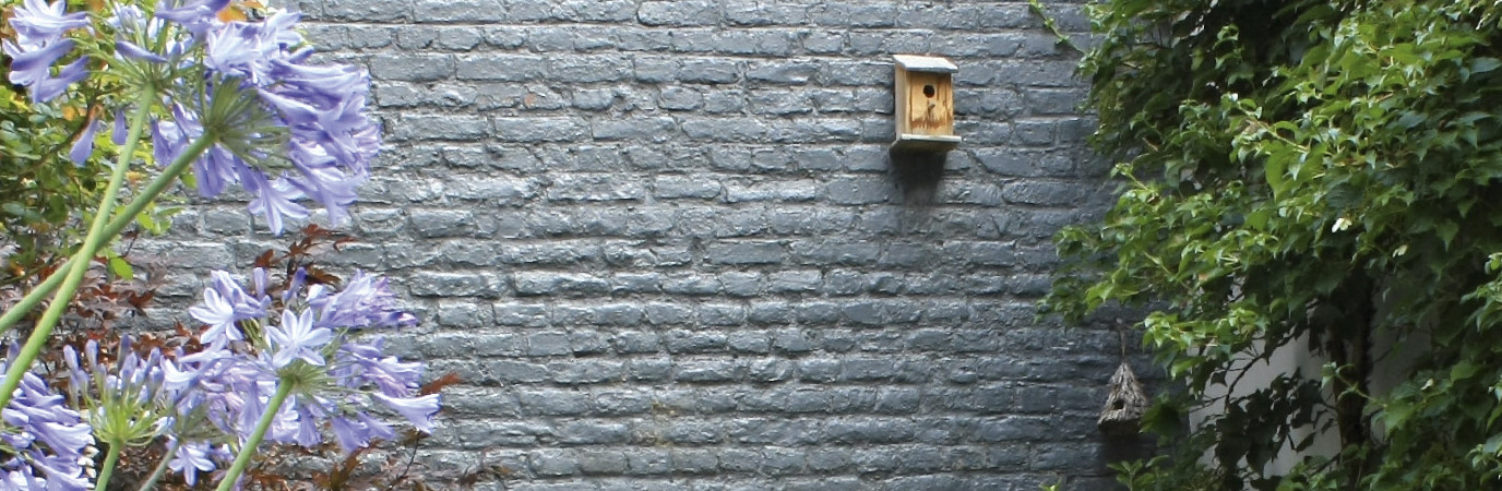 Mur de brique peint en en gris anthracite.
